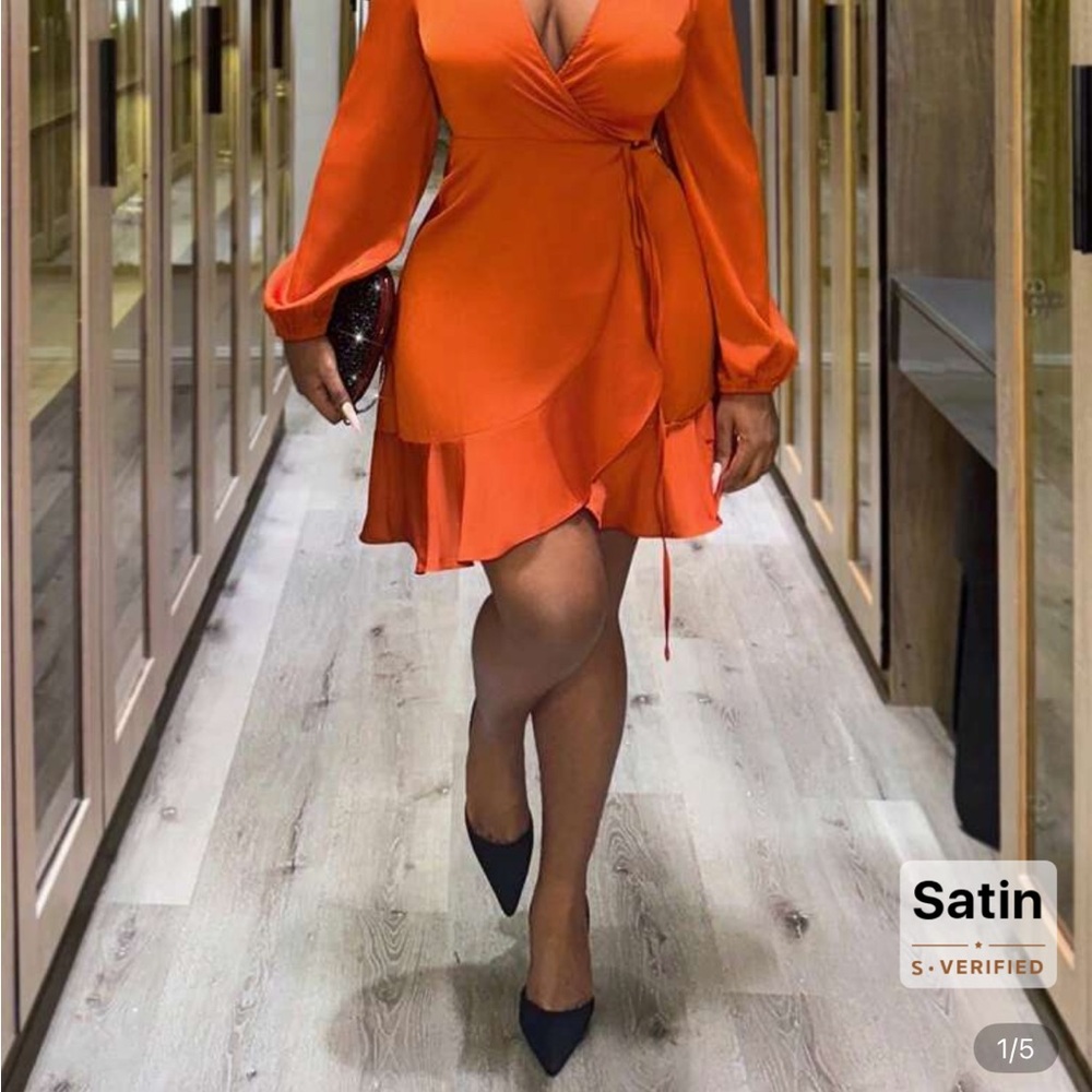 Elegant Orange Wrap Dress
